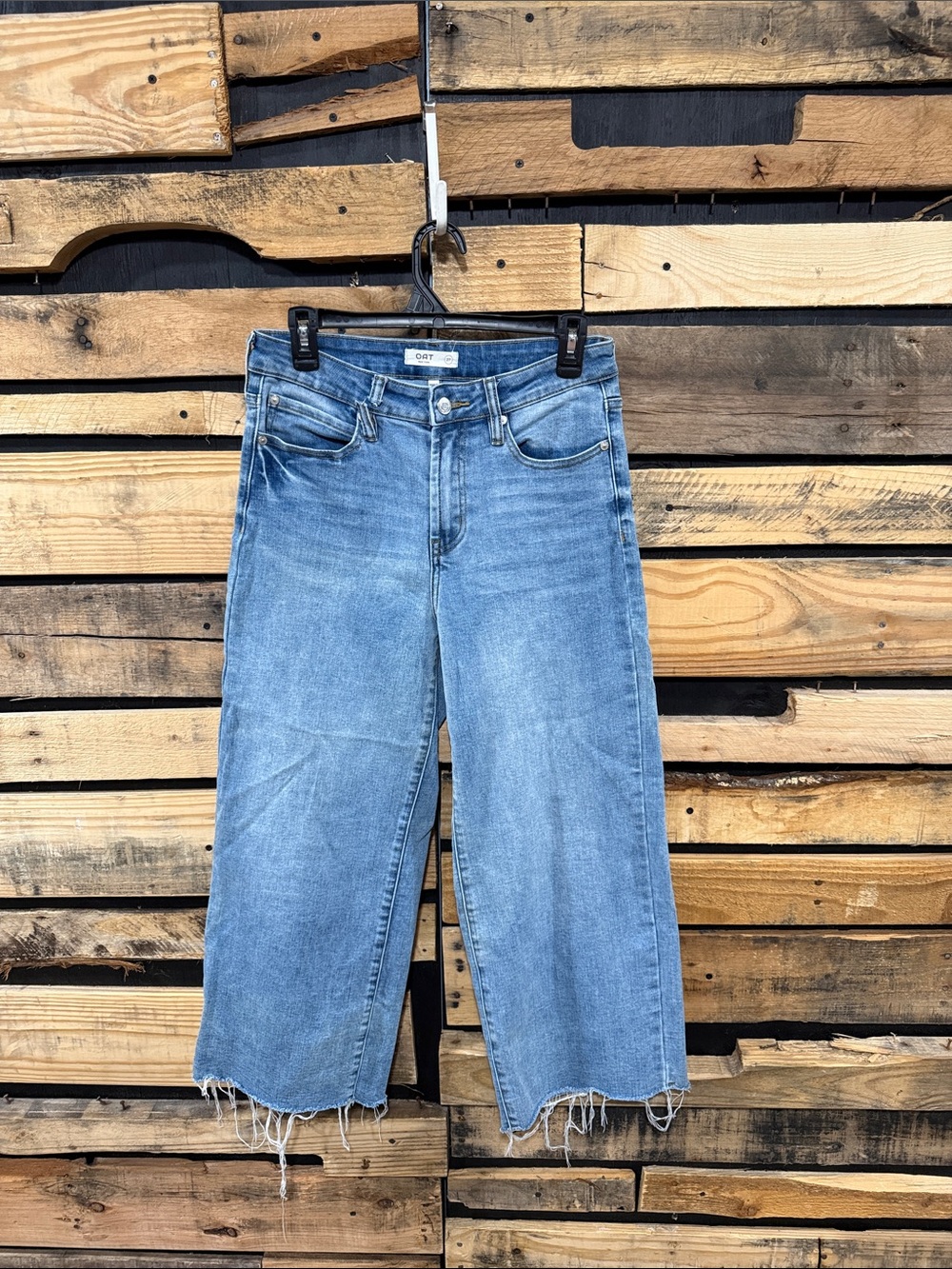 Oat New York High Rise Wide Leg Cropped Jeans Size 27 Raw Hem